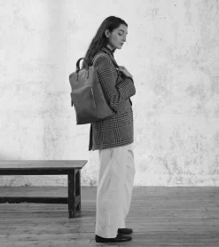 Sac à dos zippé business Sophie en cuir grainé - Black