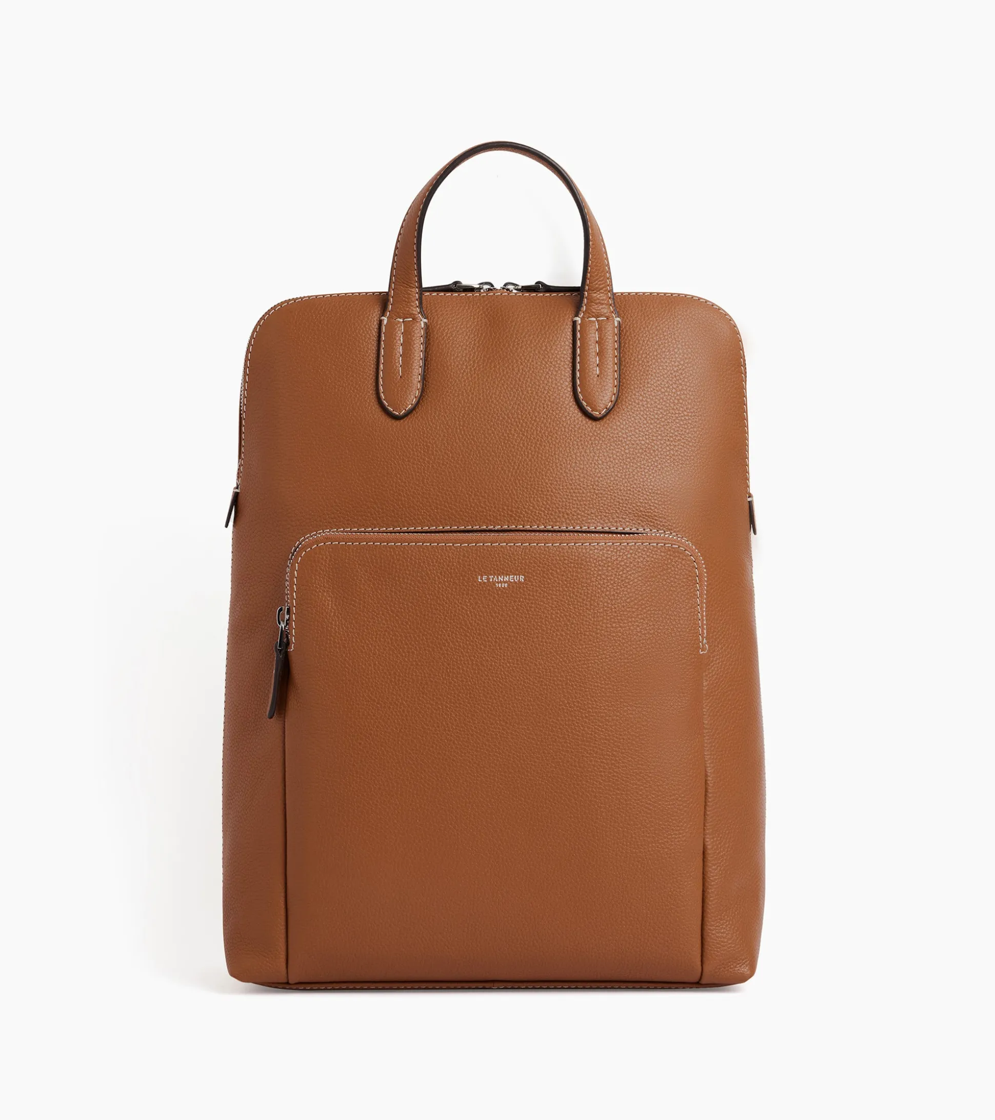 Sac à dos zippé business Sophie en cuir grainé - Brown Tan
