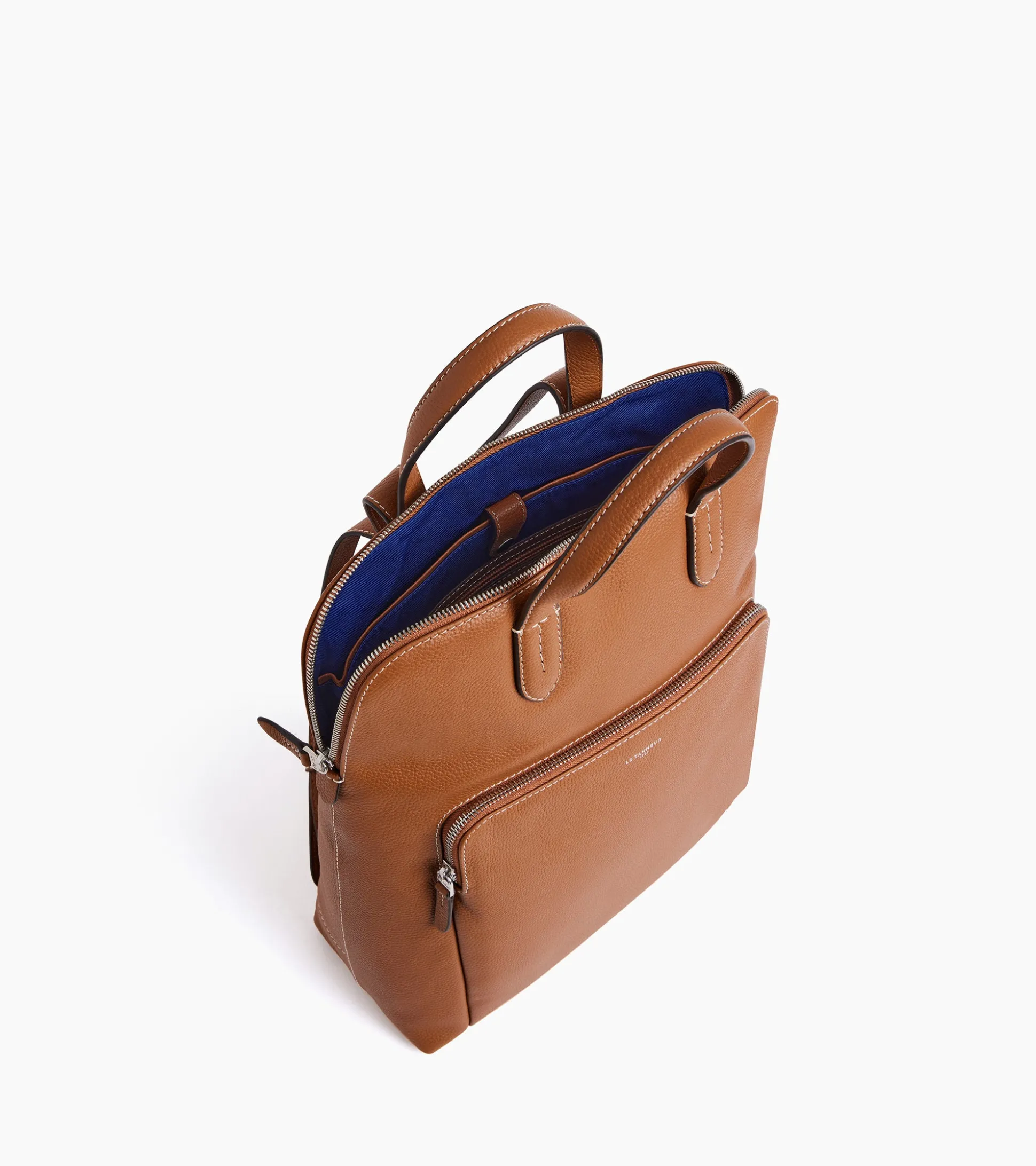 Sac à dos zippé business Sophie en cuir grainé - Brown Tan