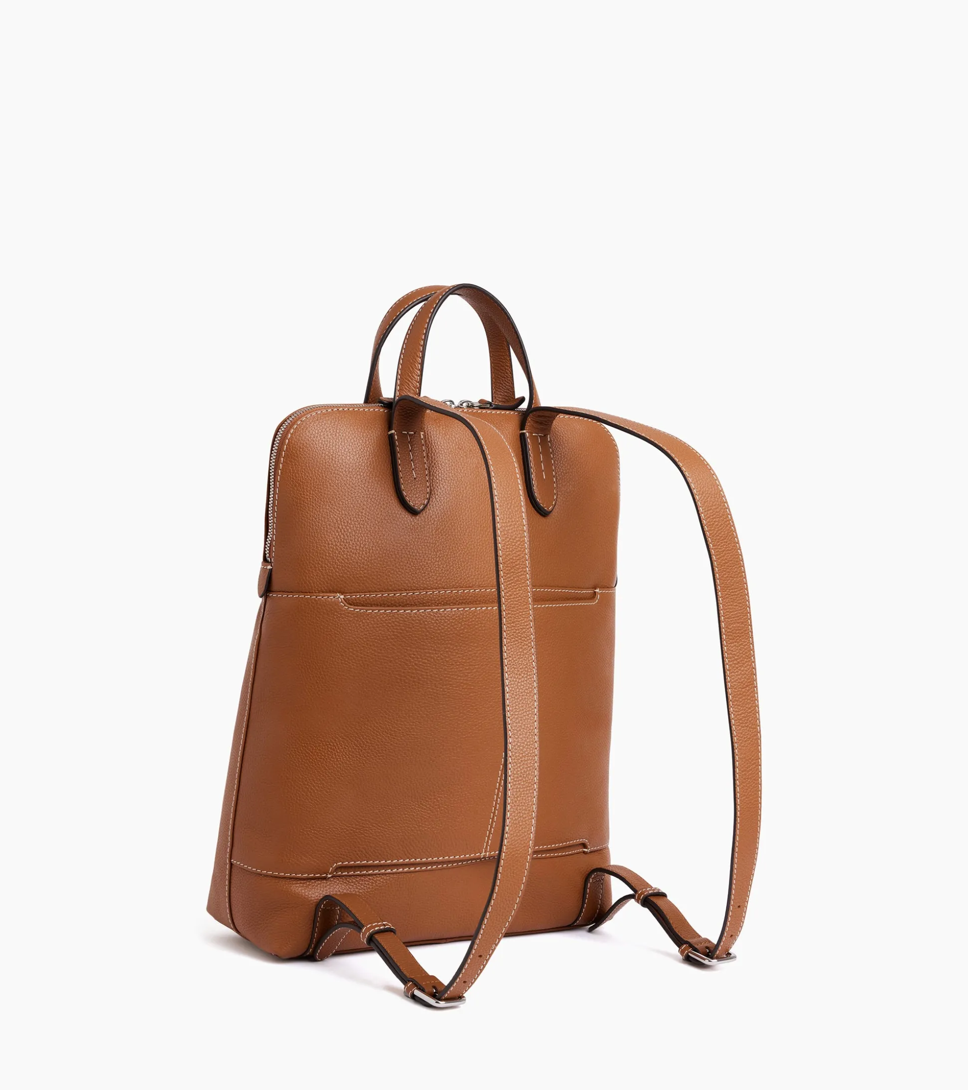 Sac à dos zippé business Sophie en cuir grainé - Brown Tan