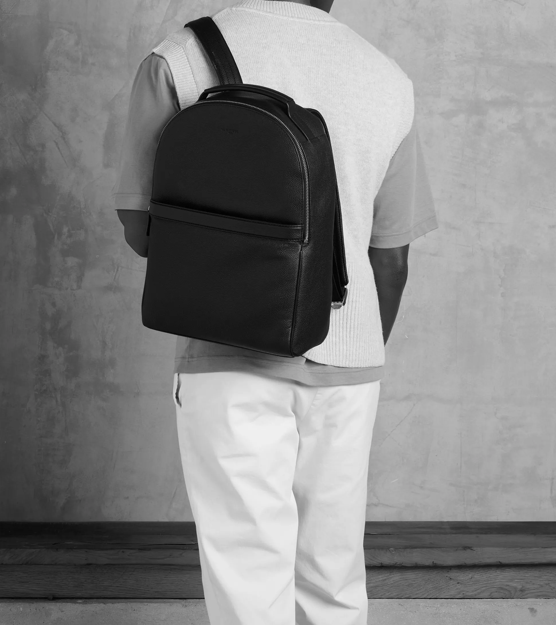 Sac à dos zippé Charles en cuir grainé - Bleu crépuscule