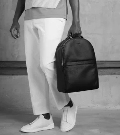 Sac à dos zippé Charles en cuir grainé - Bleu crépuscule