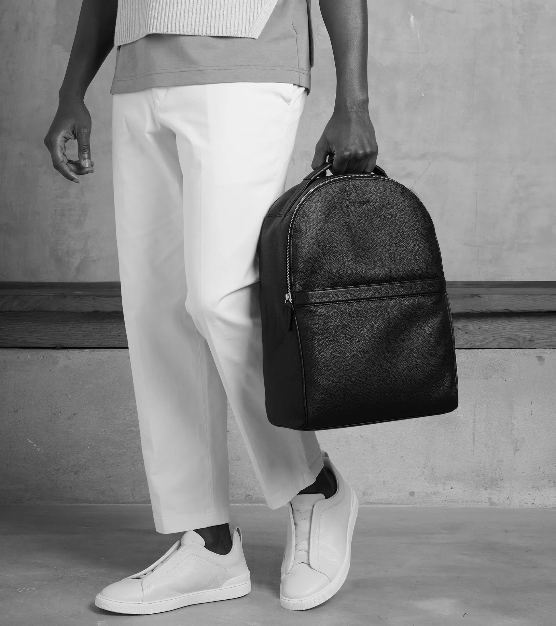 Sac à dos zippé Charles en cuir grainé - Bleu crépuscule