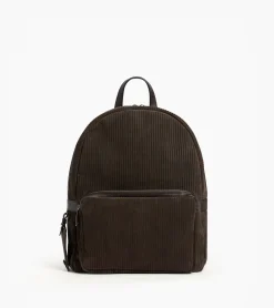 Sac à dos zippé Emile en cuir côtelé et lisse - CAFE 1