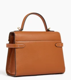 Sac à main double rabat moyen modèle Emilie en cuir grainé - Brown Tan