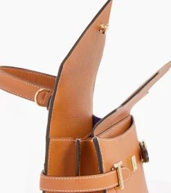 Sac à main double rabat moyen modèle Emilie en cuir grainé - Brown Tan