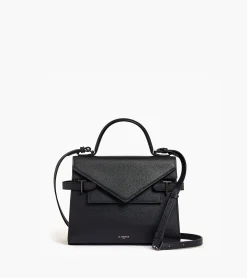 Sac à main double rabat moyen modèle Emilie en cuir grainé - Black