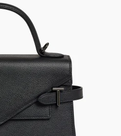 Sac à main double rabat moyen modèle Emilie en cuir grainé - Black