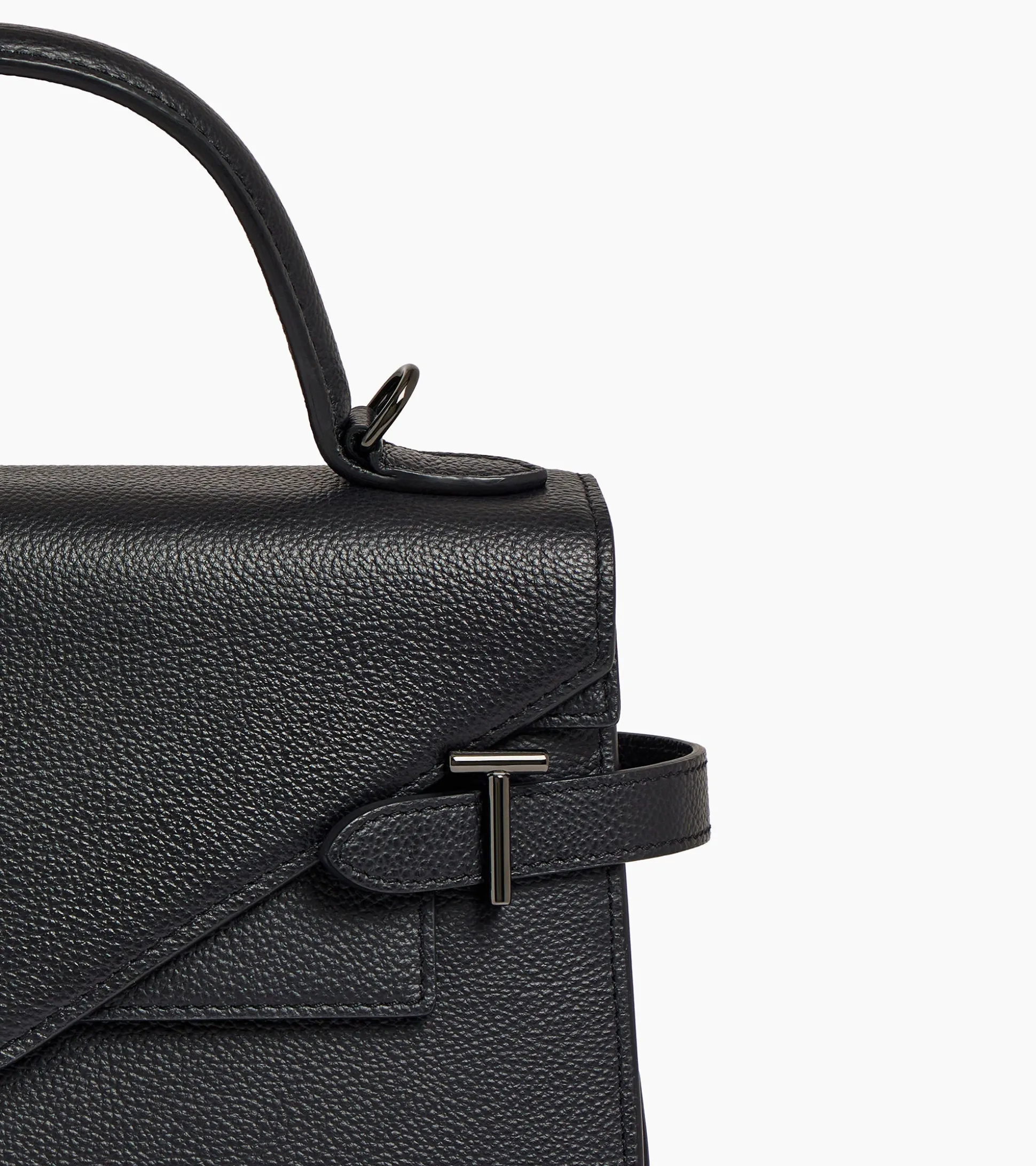Sac à main double rabat moyen modèle Emilie en cuir grainé - Black