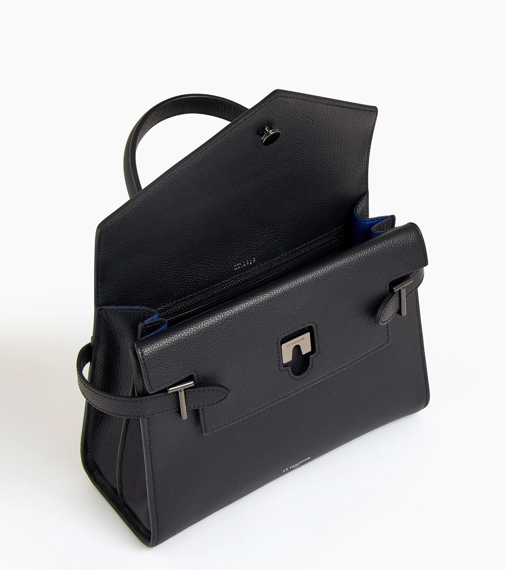 Sac à main double rabat moyen modèle Emilie en cuir grainé - Black