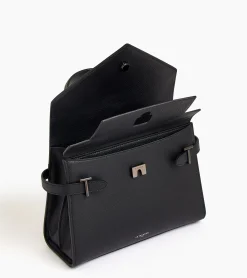 Sac à main double rabat moyen modèle Emilie en cuir grainé - Black