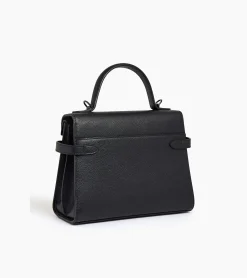 Sac à main double rabat moyen modèle Emilie en cuir grainé - Black
