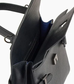 Sac à main double rabat moyen modèle Emilie en cuir grainé - Black