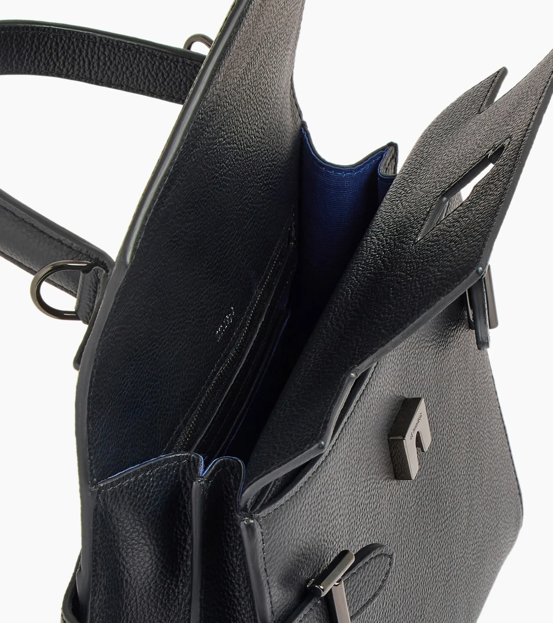 Sac à main double rabat moyen modèle Emilie en cuir grainé - Black