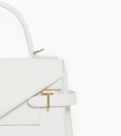 Sac à main double rabat moyen modèle Emilie en cuir signature T - Chalk White