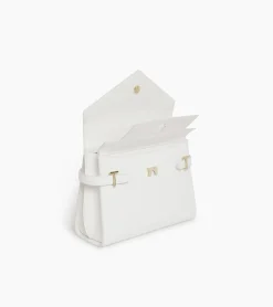 Sac à main double rabat moyen modèle Emilie en cuir signature T - Chalk White