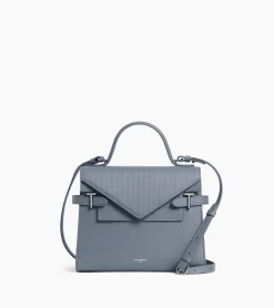 Sac à main double rabat moyen modèle Emilie en cuir signature T - BLEU ARGILE