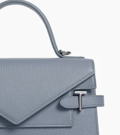 Sac à main double rabat moyen modèle Emilie en cuir signature T - BLEU ARGILE