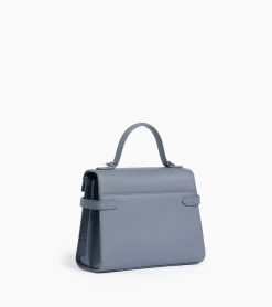Sac à main double rabat moyen modèle Emilie en cuir signature T - BLEU ARGILE