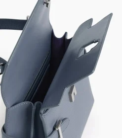 Sac à main double rabat moyen modèle Emilie en cuir signature T - BLEU ARGILE