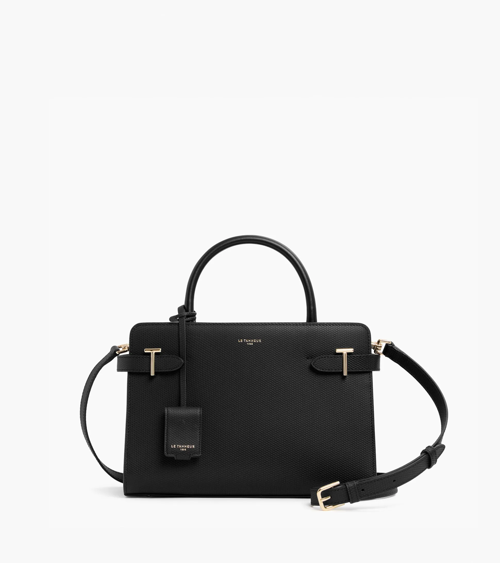 Sac à main moyen modèle Emilie en cuir signature T - Black