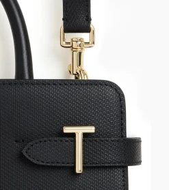 Sac à main moyen modèle Emilie en cuir signature T - Black