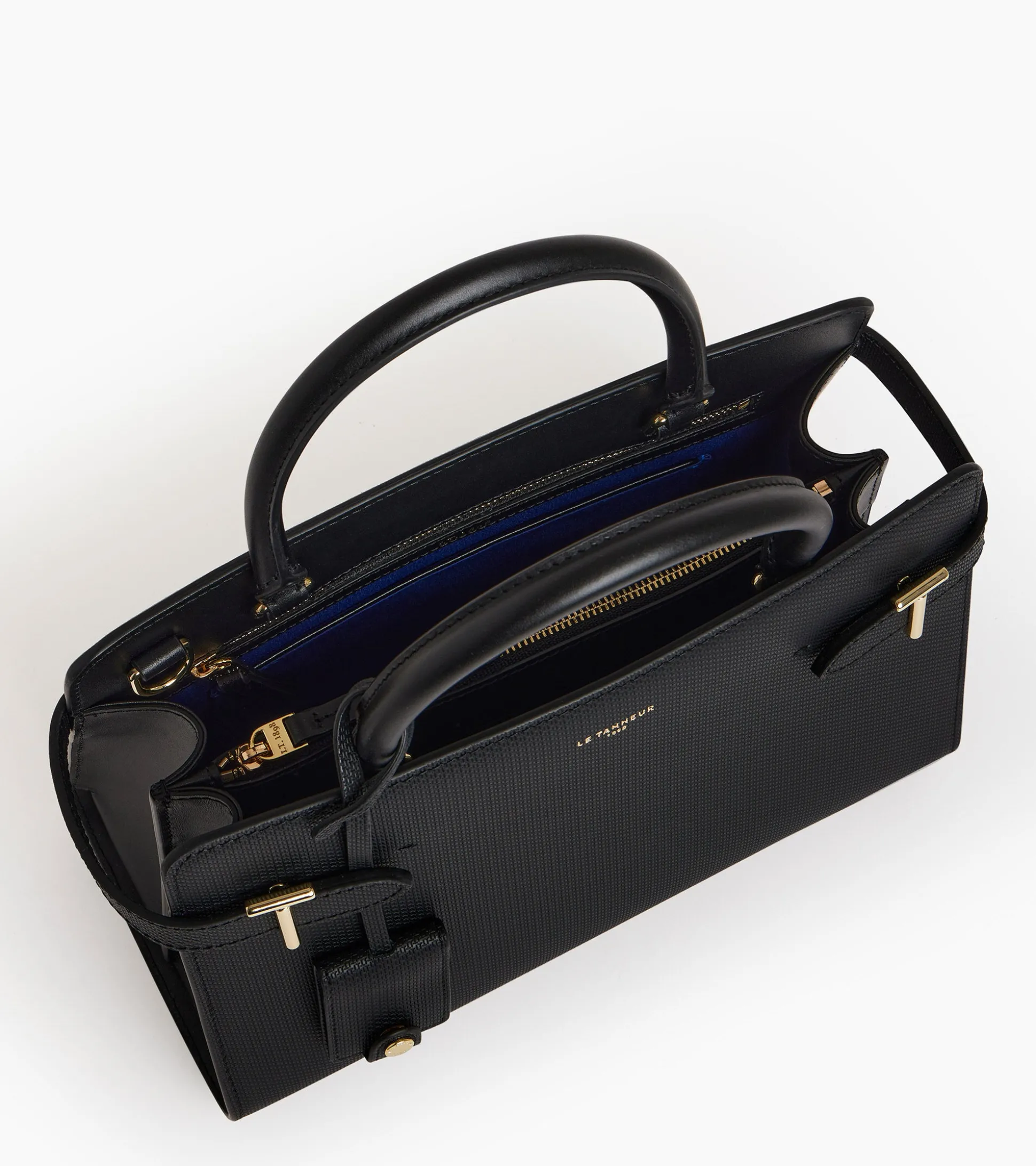 Sac à main moyen modèle Emilie en cuir signature T - Black