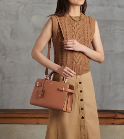 Sac à main moyen modèle Emilie en cuir grainé - Brown Tan