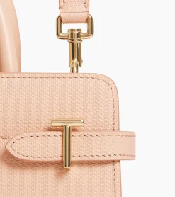Sac à main moyen modèle Emilie en cuir signature T - ROSE POUDRE