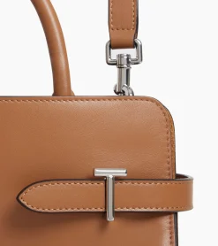 Sac à main moyen modèle Emie en cuir lisse et nubuck - TAN