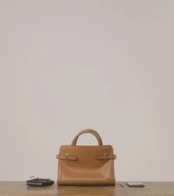 Sac à main moyen modèle Emie en cuir lisse et nubuck - TAN