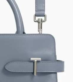 Sac à main moyen modèle Emie en cuir lisse et nubuck - BLEU ARGILE