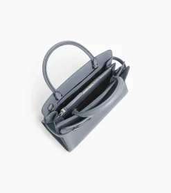 Sac à main moyen modèle Emie en cuir lisse et nubuck - BLEU ARGILE