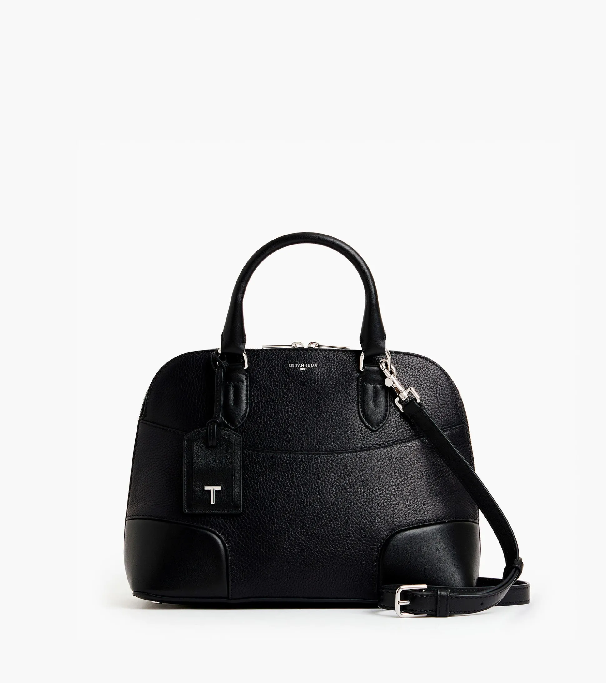 Sac à main moyen modèle Romy en cuir grainé et lisse - Black