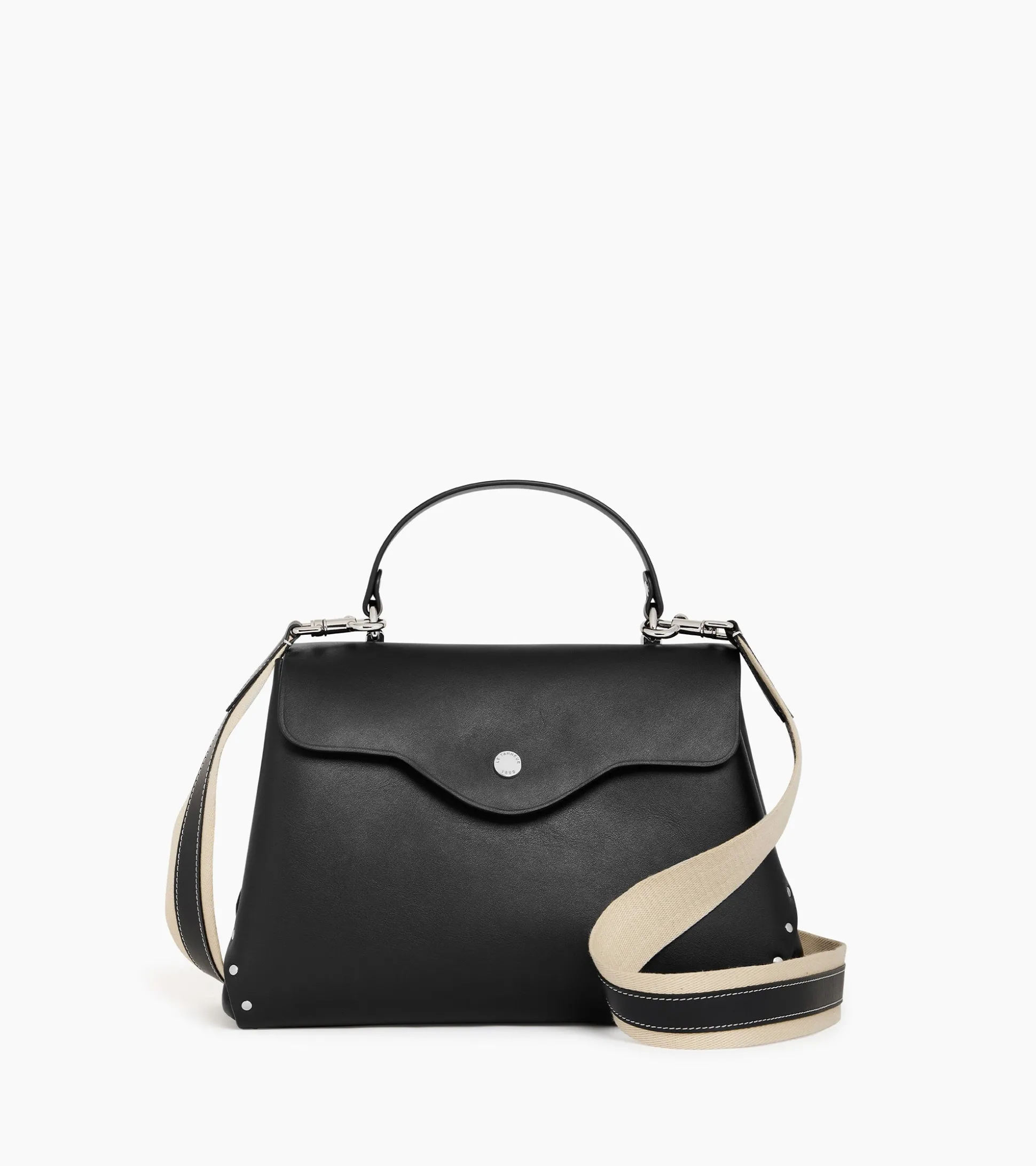 Sac à main moyen modèle Sans Couture en cuir lisse - Black