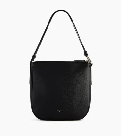 Sac bandoulière moyen modèle Madeleine en cuir grainé - Black