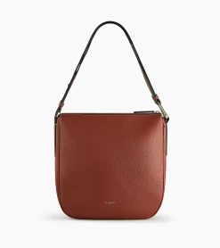 Sac bandoulière moyen modèle Madeleine en cuir grainé - Mahogany Brown