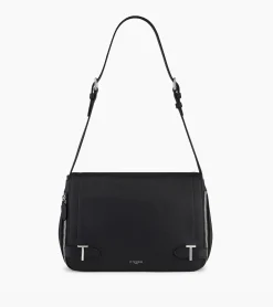 Sac bandoulière moyen modèle Simone en cuir grainé - Black