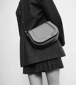 Sac bandoulière moyen modèle Ella en cuir grainé - Black