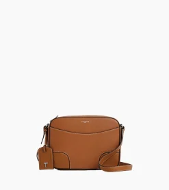 Sac bandoulière moyen modèle Romy en cuir grainé et lisse - Brown Tan
