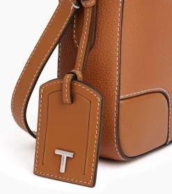 Sac bandoulière moyen modèle Romy en cuir grainé et lisse - Brown Tan