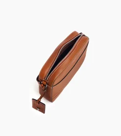 Sac bandoulière moyen modèle Romy en cuir grainé et lisse - Brown Tan