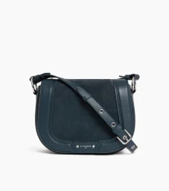 Sac bandoulière moyen modèle Ella en cuir grainé et nubuck - Twilight Blue
