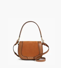 Sac bandoulière moyen modèle Ella en cuir grainé et nubuck - Brown Tan