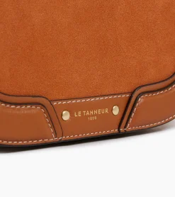 Sac bandoulière moyen modèle Ella en cuir grainé et nubuck - Brown Tan