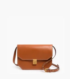 Sac bandoulière moyen modèle Rose en cuir lisse - Brown Tan