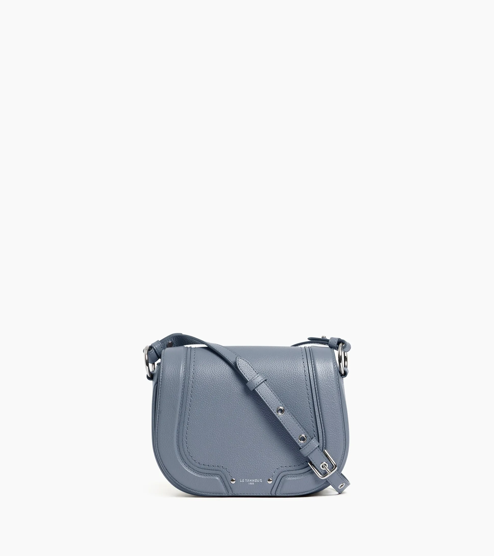 Sac bandoulière moyen modèle Ella en cuir grainé - BLEU ARGILE