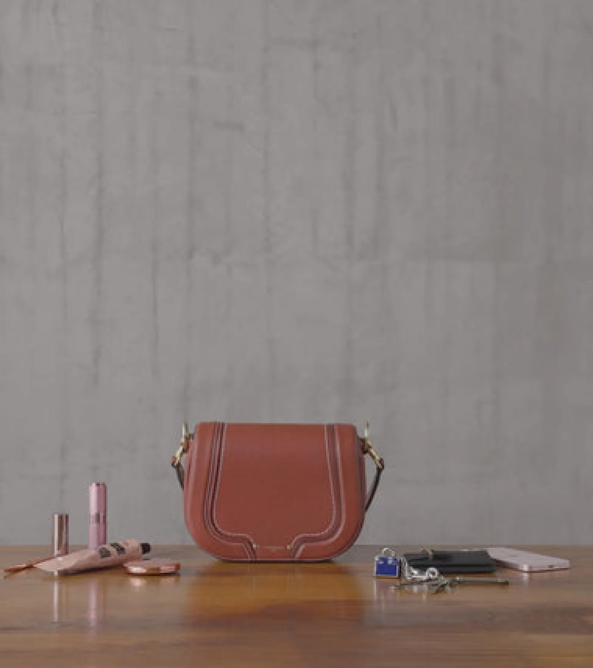 Sac bandoulière moyen modèle Ella en cuir grainé - BLEU ARGILE