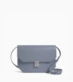 Sac bandoulière moyen modèle Rose en cuir lisse - BLEU ARGILE