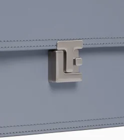 Sac bandoulière moyen modèle Rose en cuir lisse - BLEU ARGILE